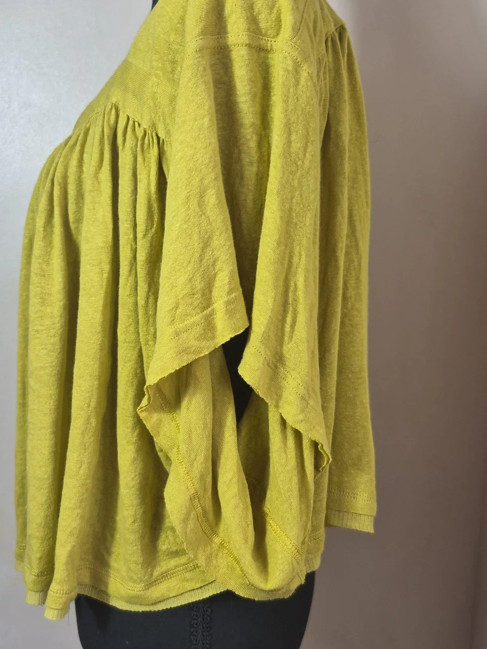 Free People Mustard Yellow Flutter-Sleeve Top